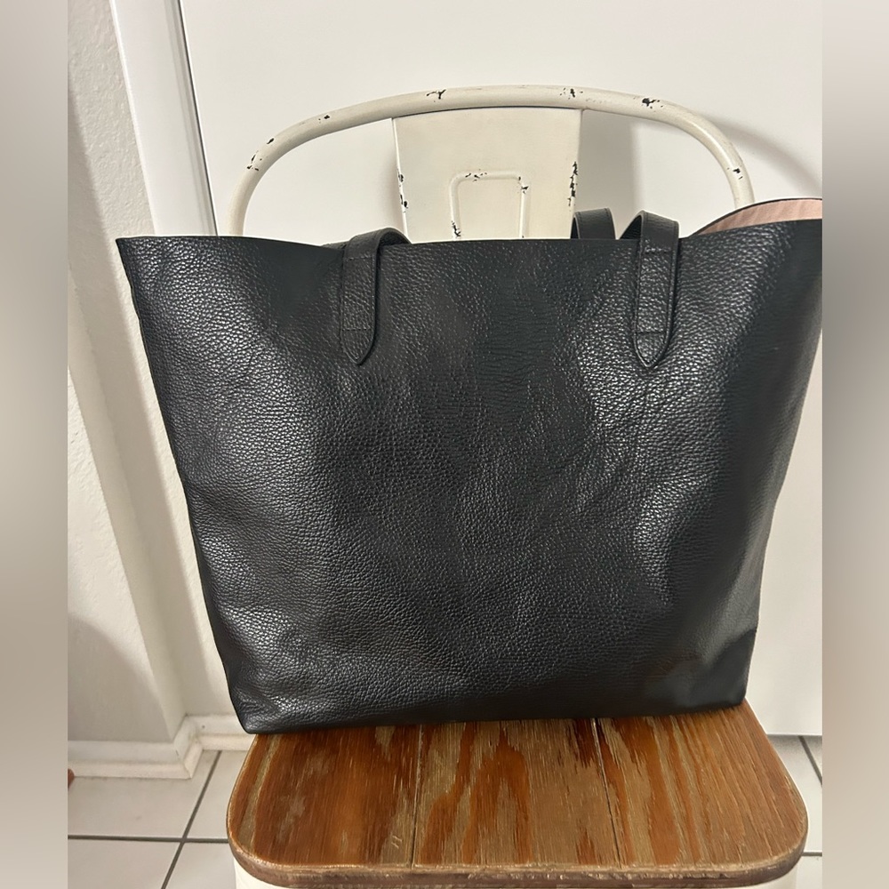 Used Cuyana Black Pebbled Leather Structured Tote Bag